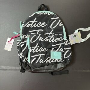 Justice Girls 17" Ripstop Backpack Black Blue All Over Print with Tech Pocket